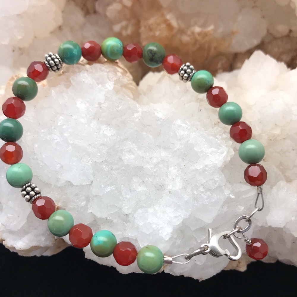 Turquoise, Carnelian & Silver Bracelet - NEW (A)